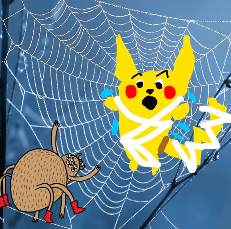 Pikachu caught in a spiders web - Complete the Drawing