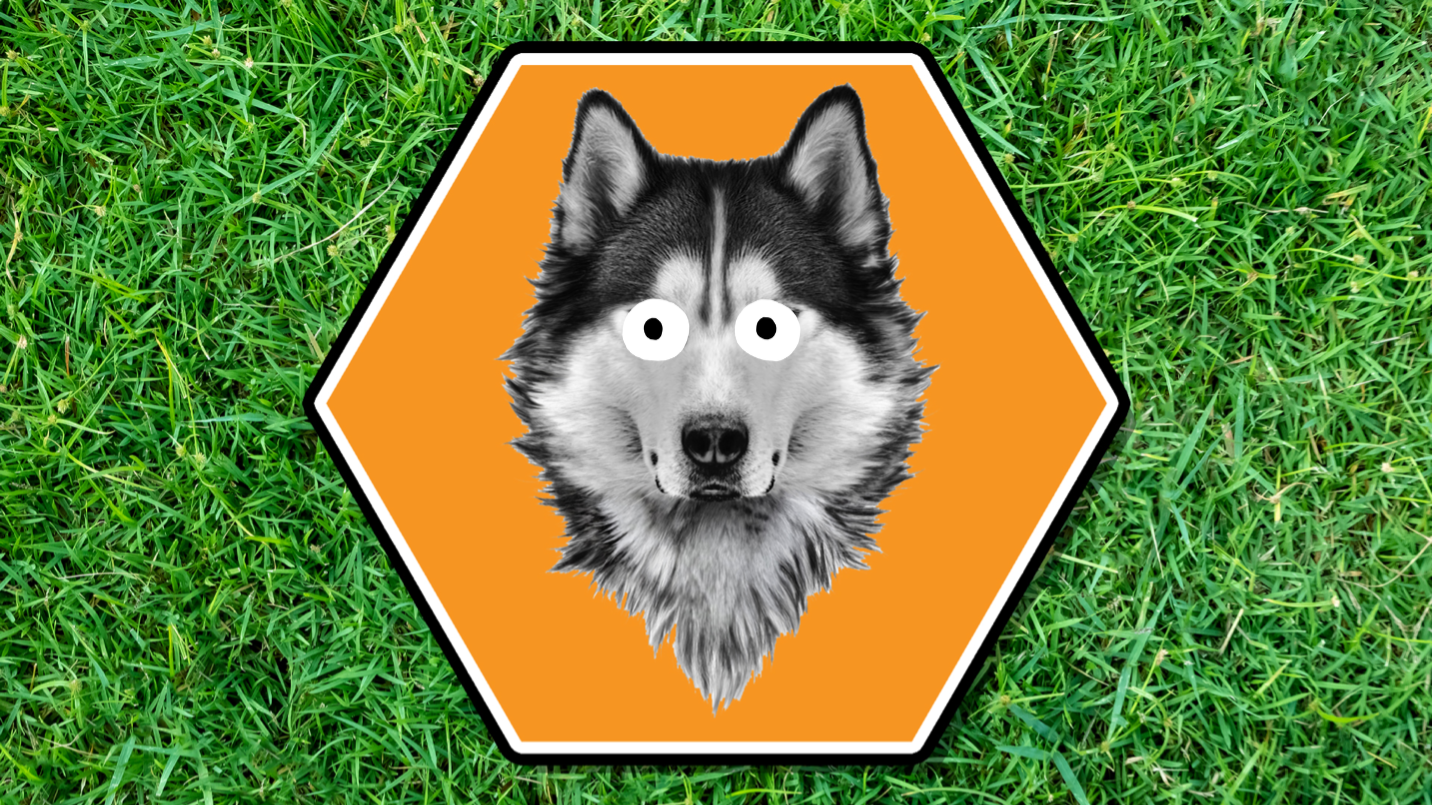 A wolf in a orange hexagon
