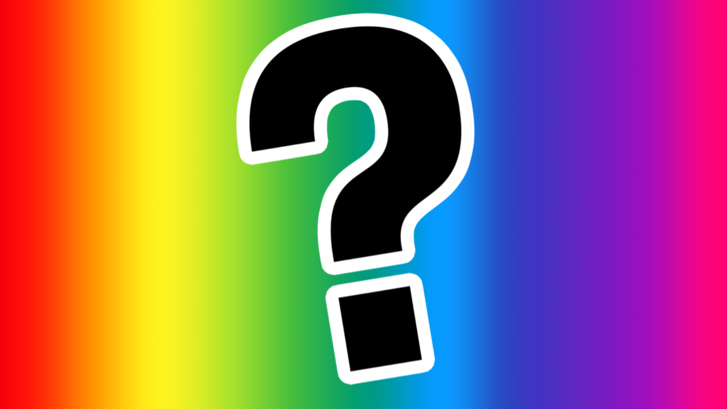 Question mark on rainbow background