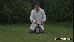 A man doing the Mentos Cola experiment 