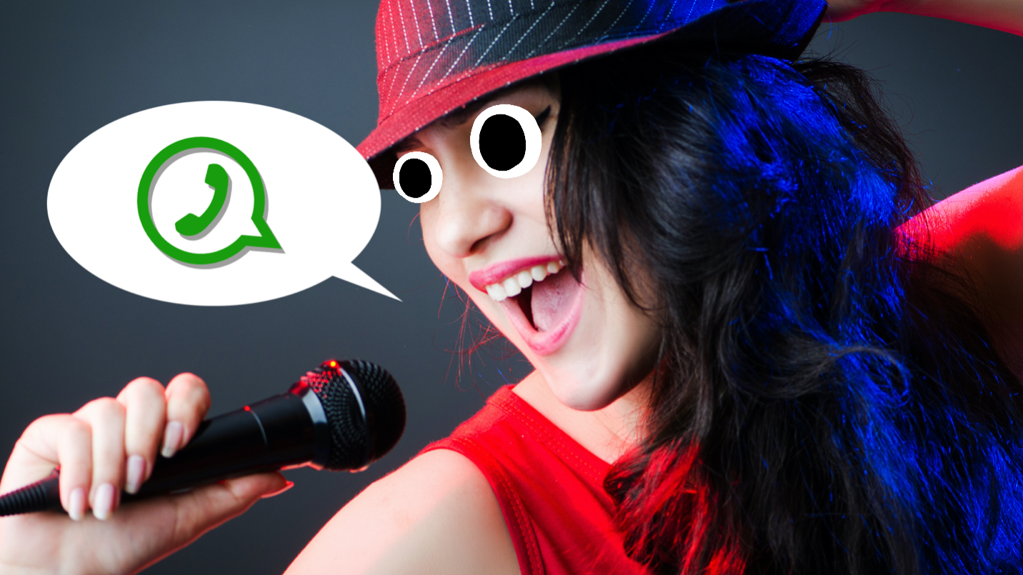 A woman singing the WhatsApp logo, somehow