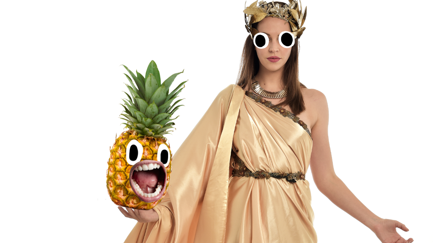 Woman dressed as Greek god