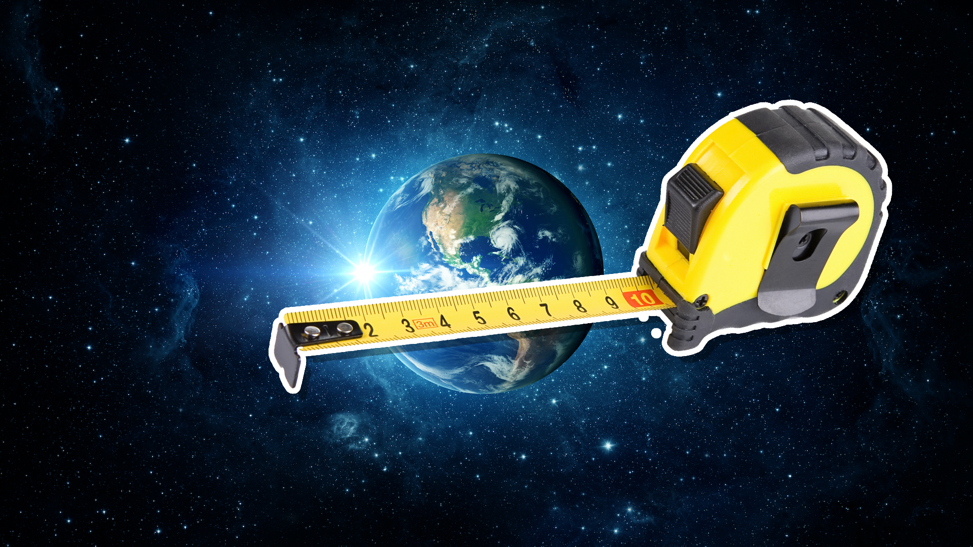 Earth being measured with a measuring tape 
