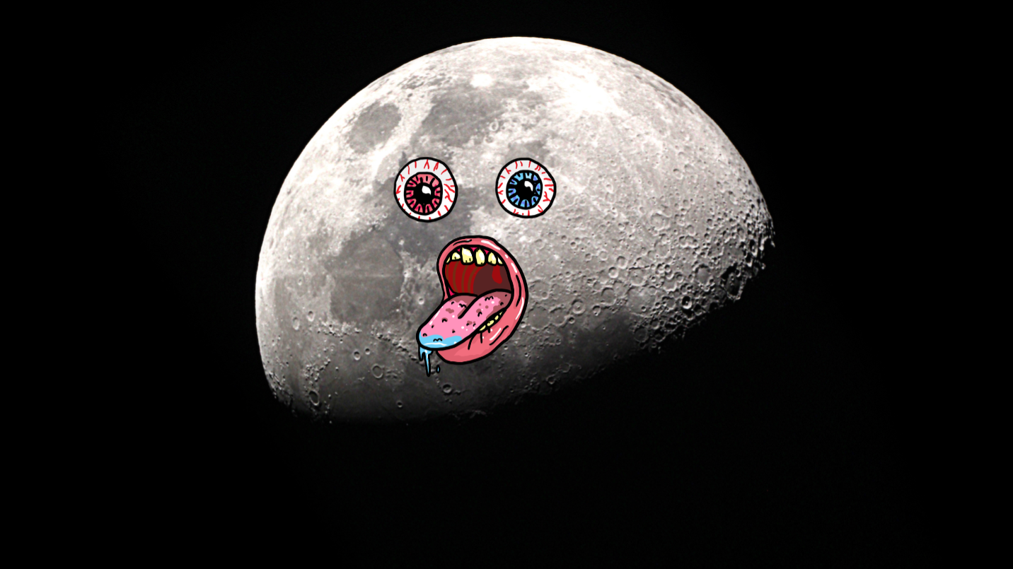 A moon sticking its tongue out