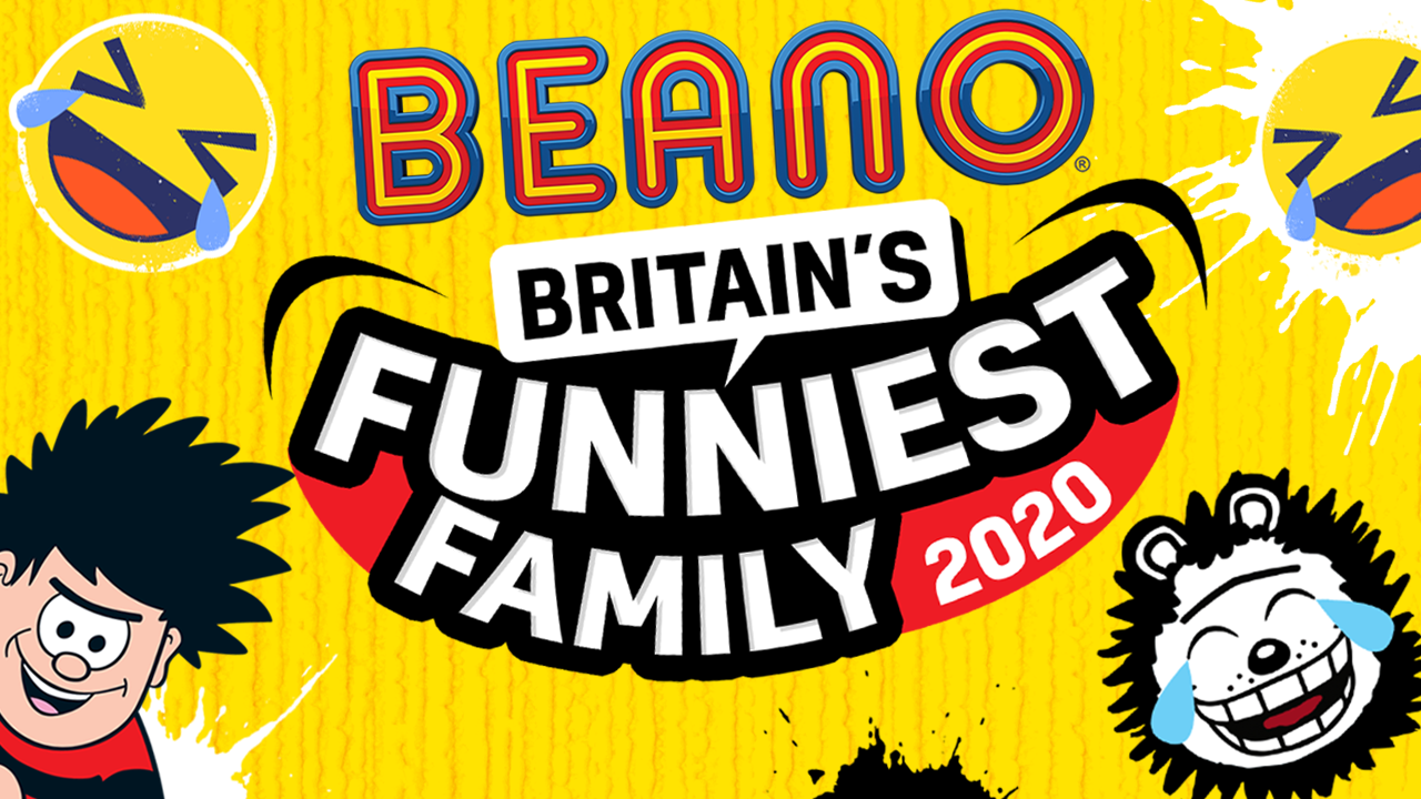 Britain's Funniest Family 2020 logo with Dennis & Gnasher