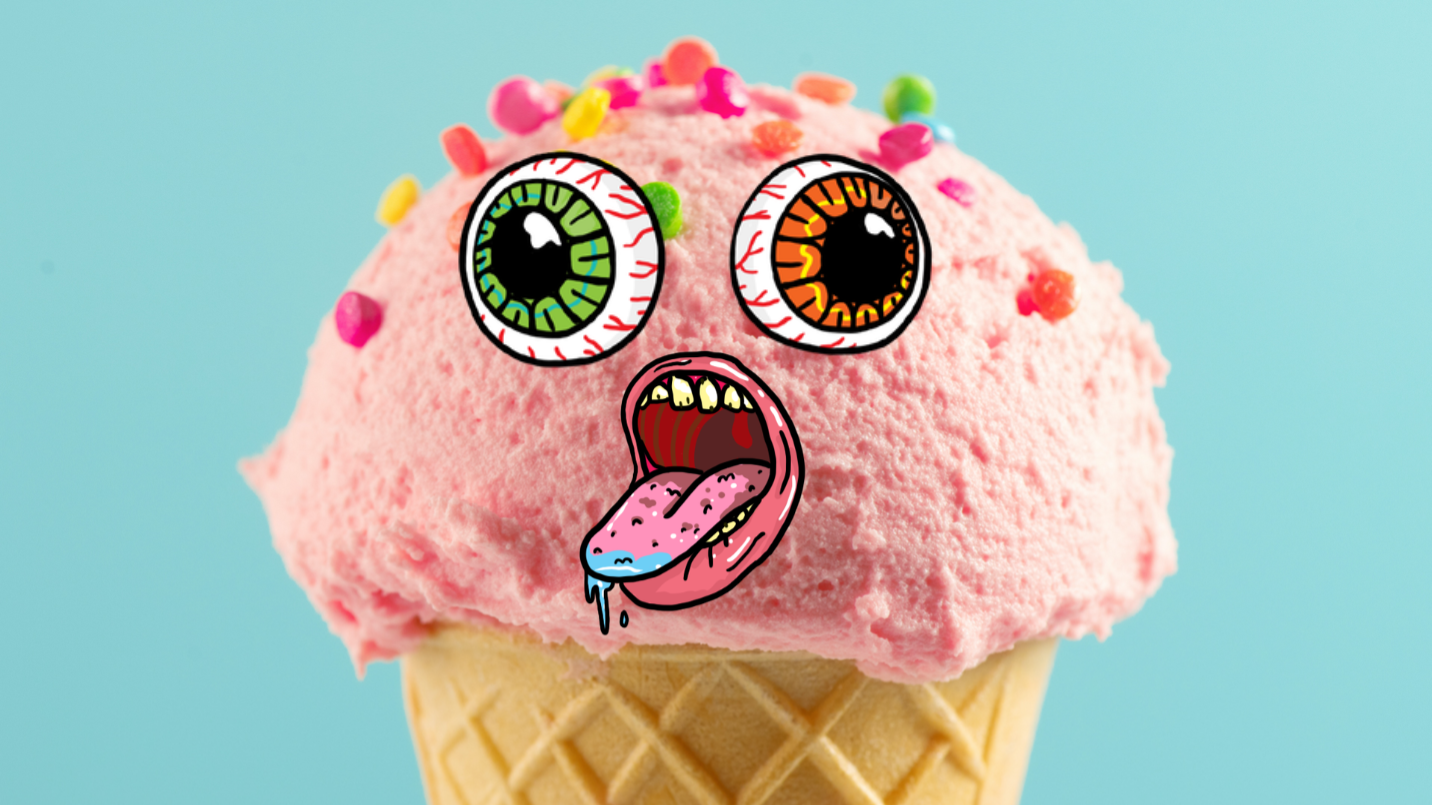 An ice cream with big eyes