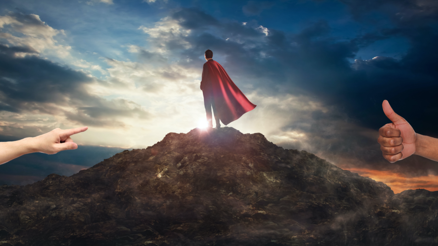 A superhero standing on a hill