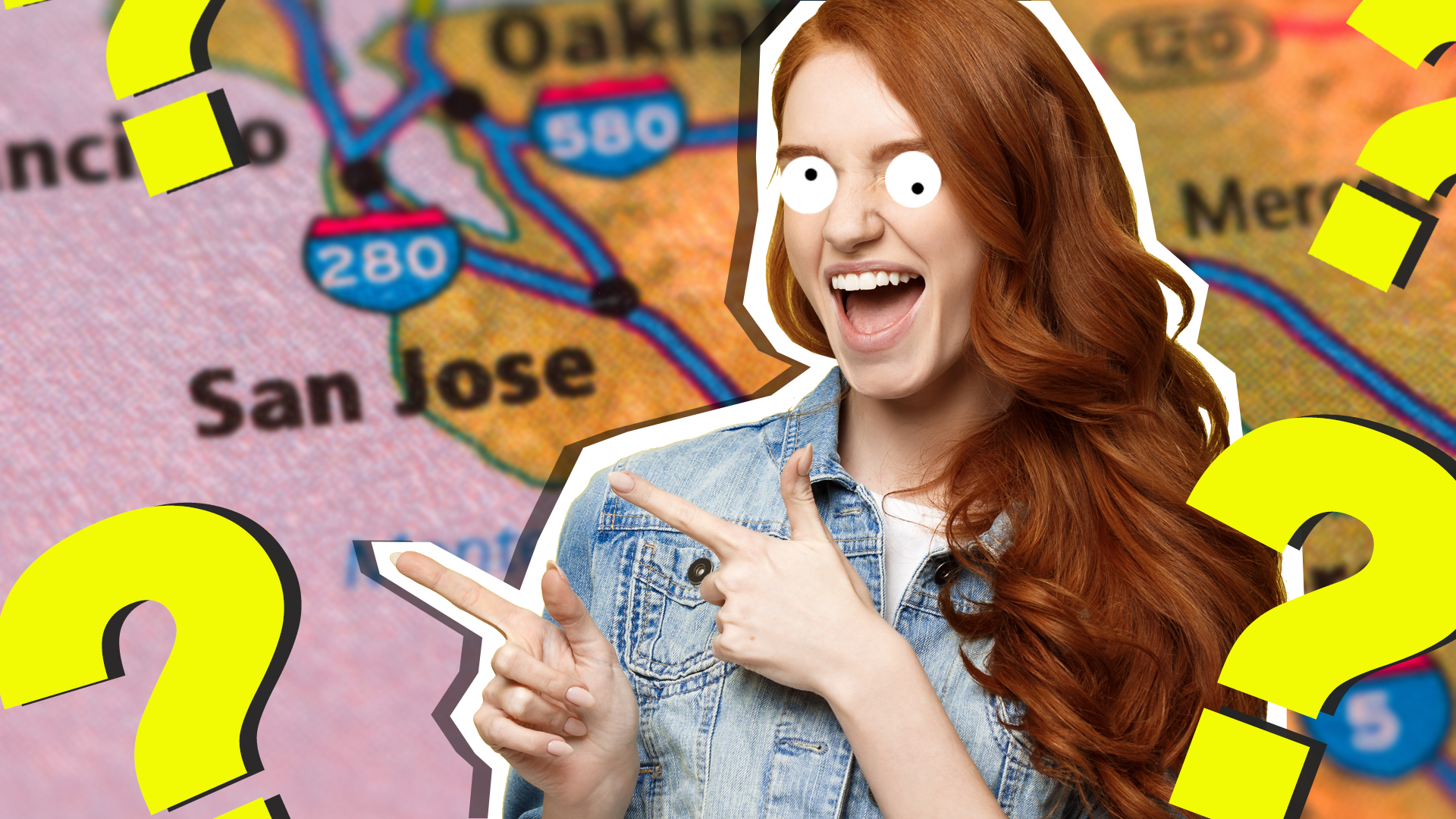Girl pointing at San Jose on a map