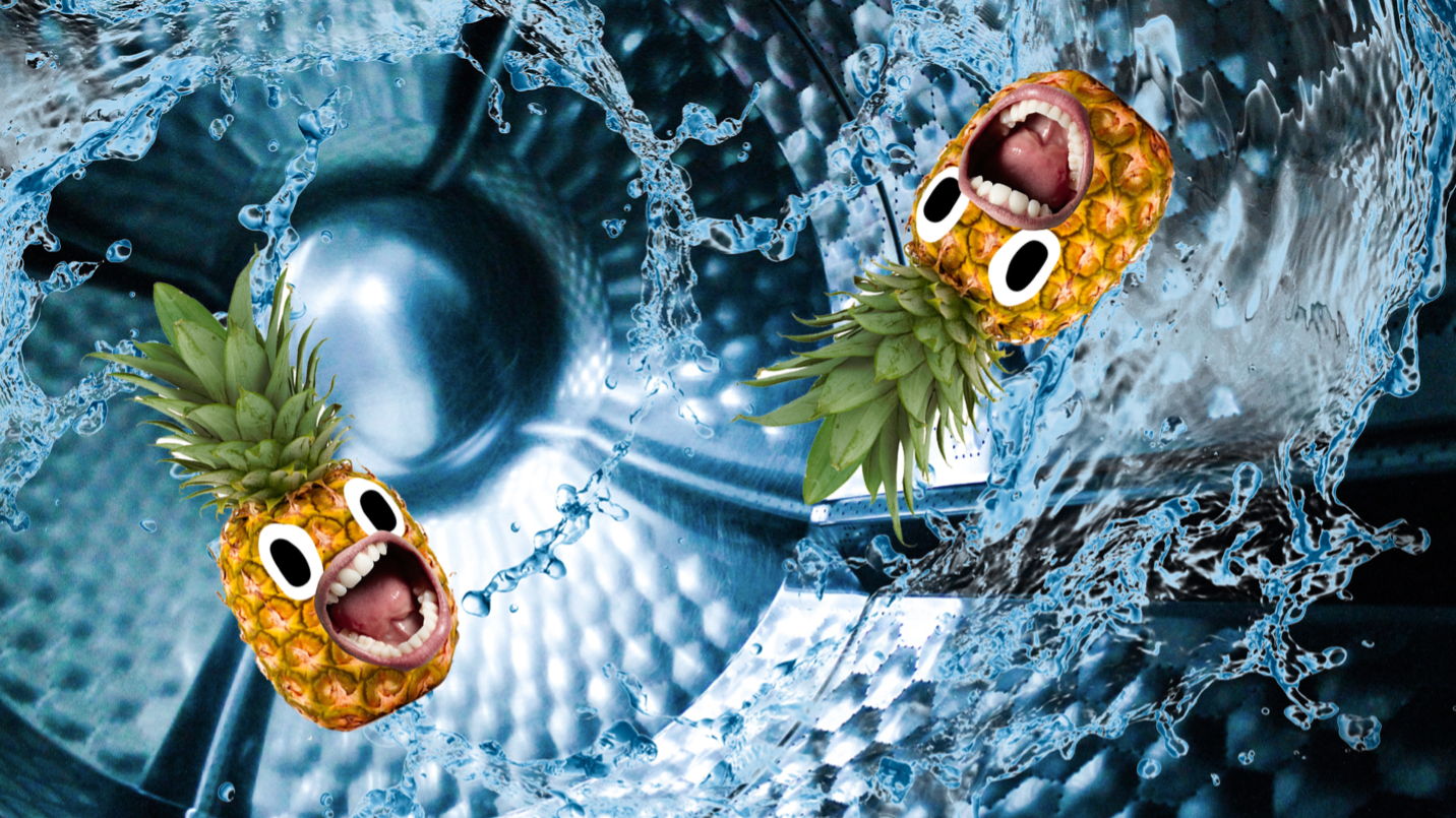 Pineapples in a washing machine