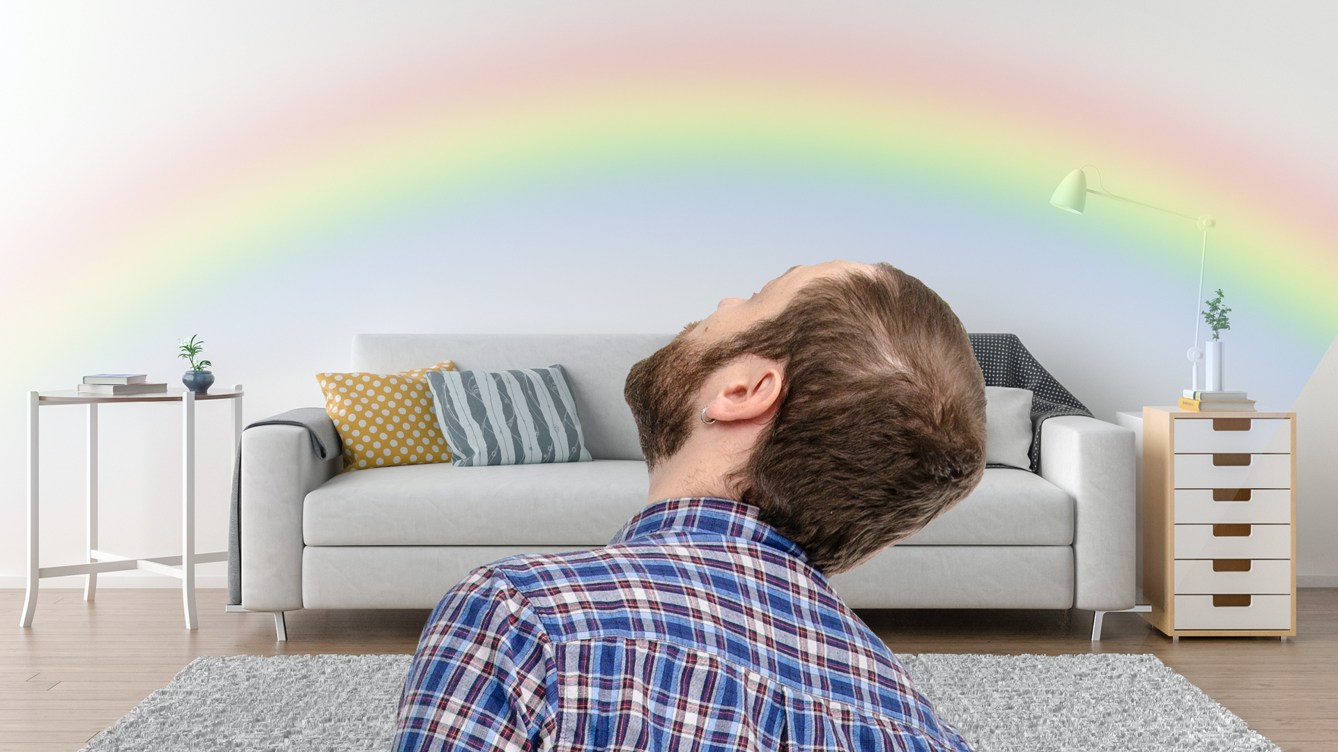Rainbow in man's living room