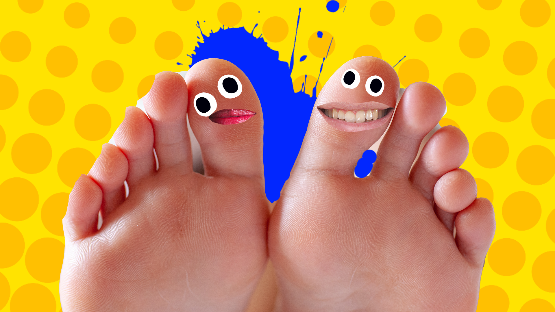 A pair of feet with the toes grinning