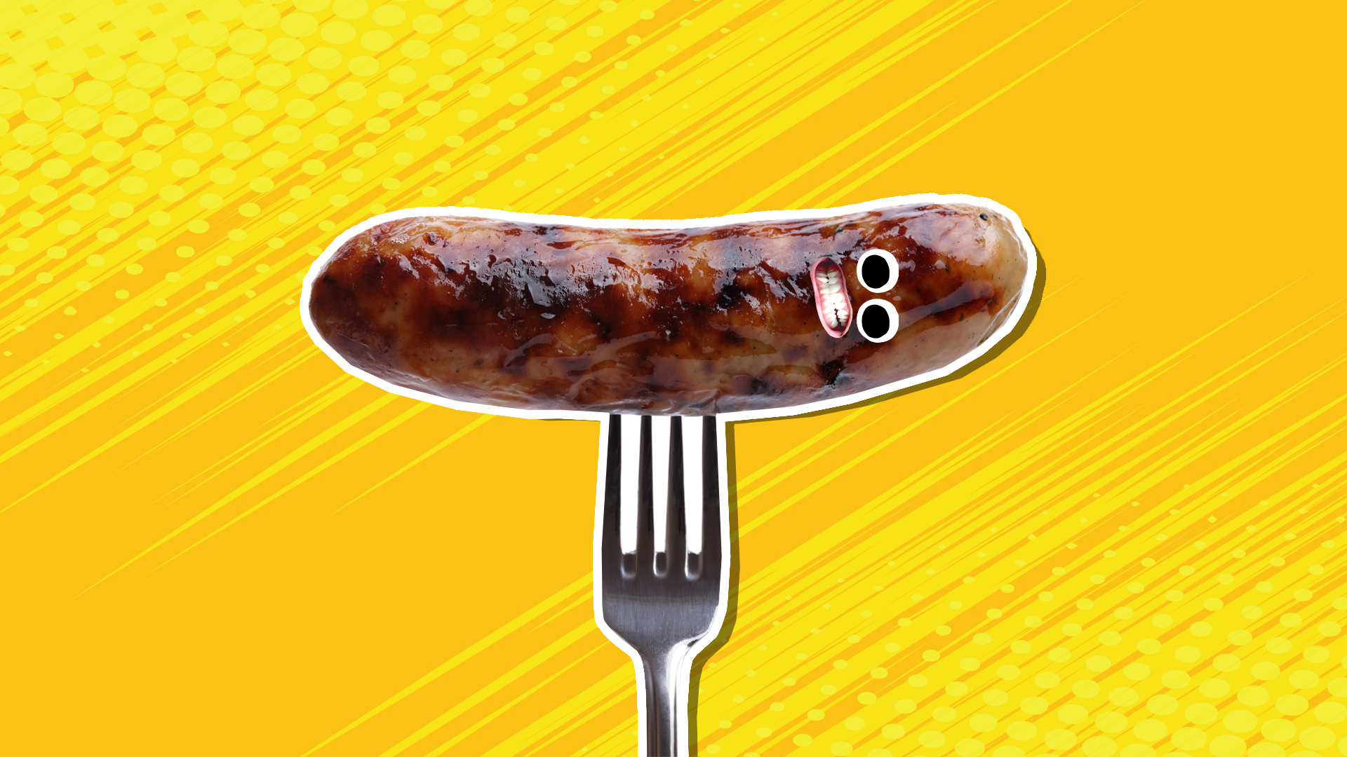 A sausage on a fork