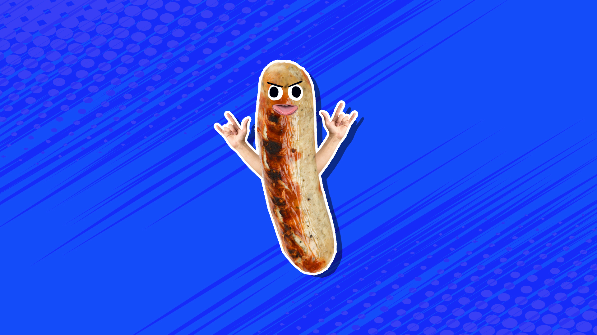 A sausage excited about rock music 