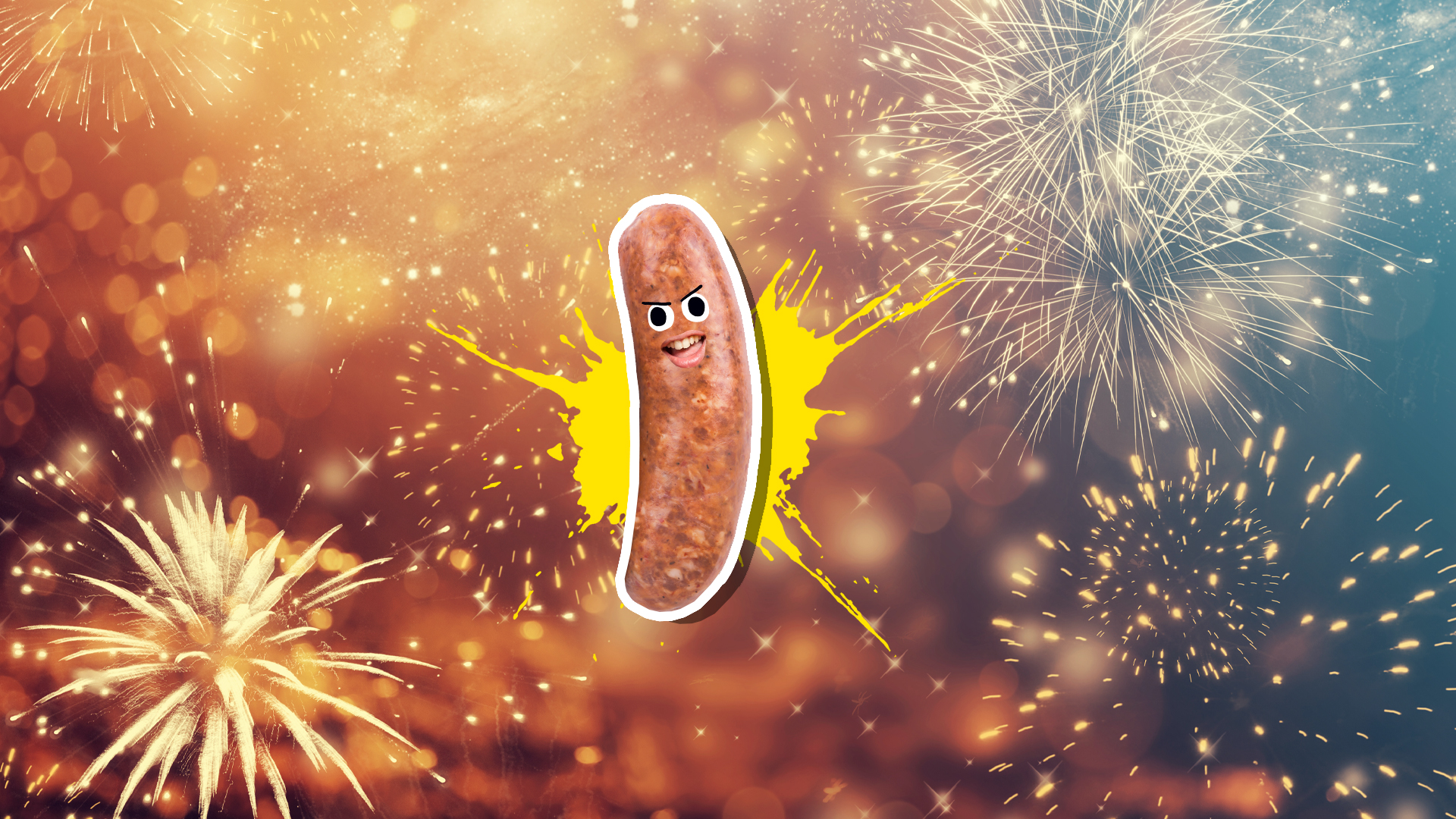 A sausage enjoying a firework display