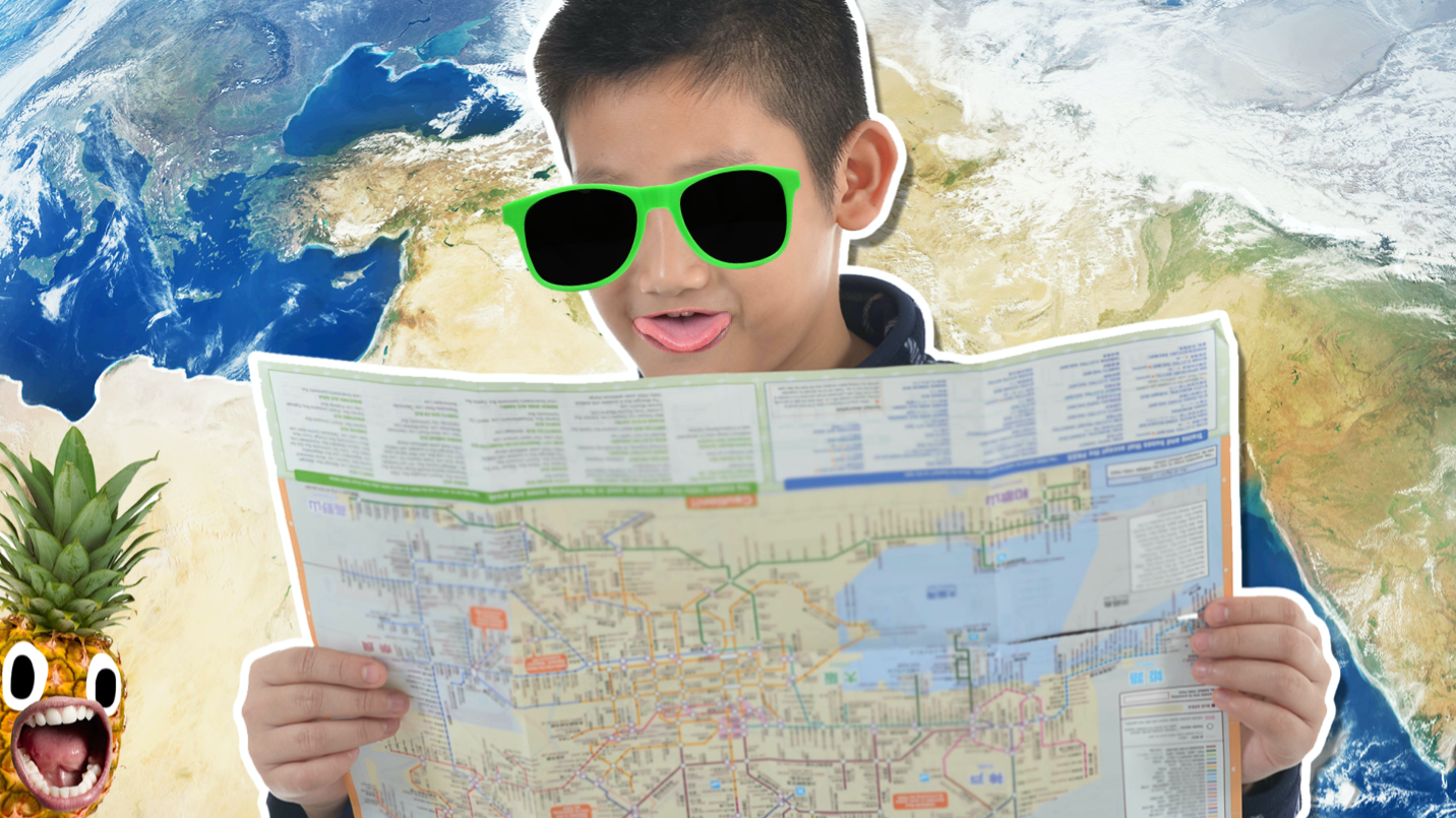 A child holding a map