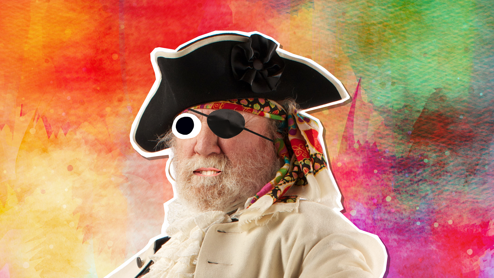 A pirate on a colourful background