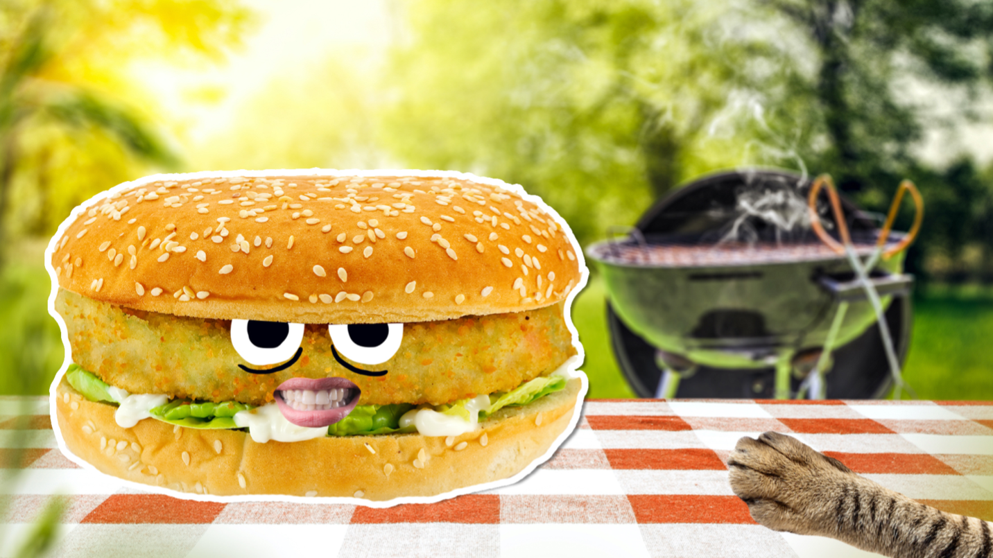 Veggie burger on a picnic table