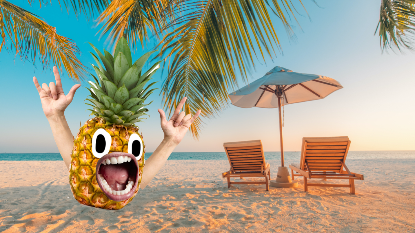 A pineapple on a beach
