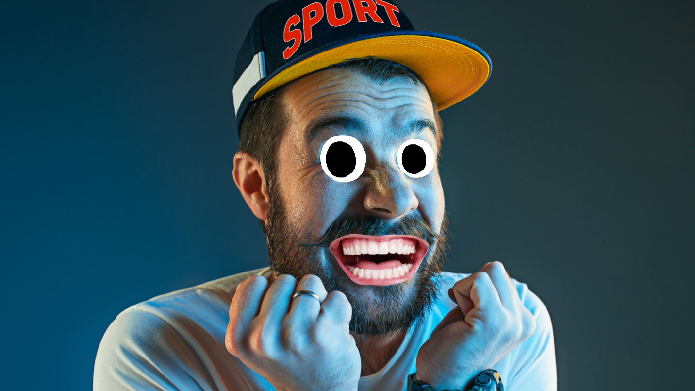 A sports fan wearing a cap which says 'SPORTS'
