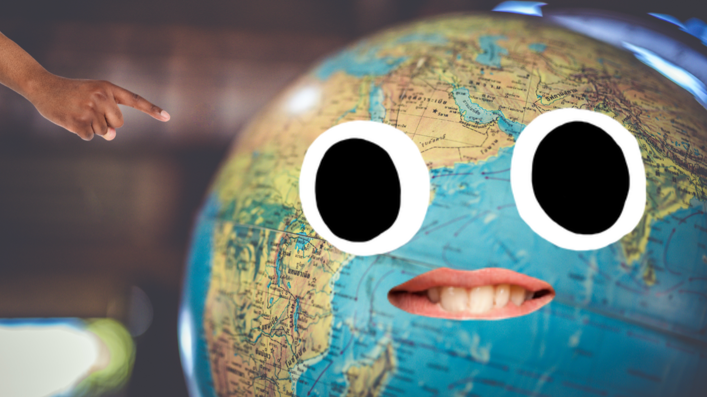 A globe with a face