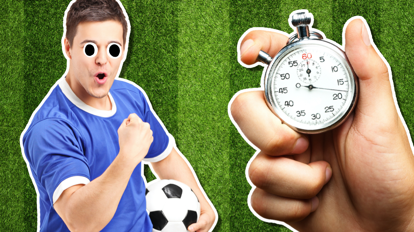 A celebrating football player and a stopwatch