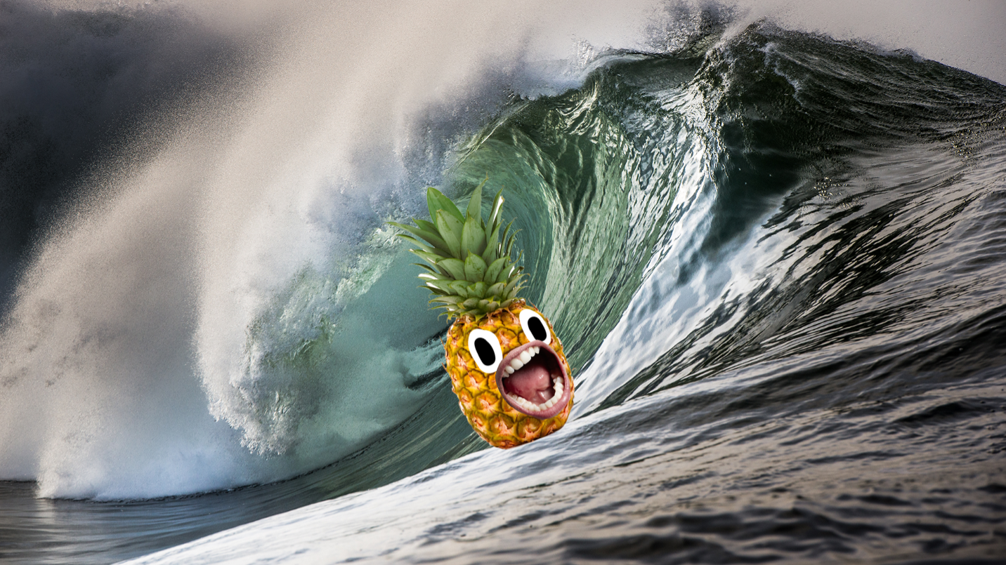 Rolling wave with screaming pineapple