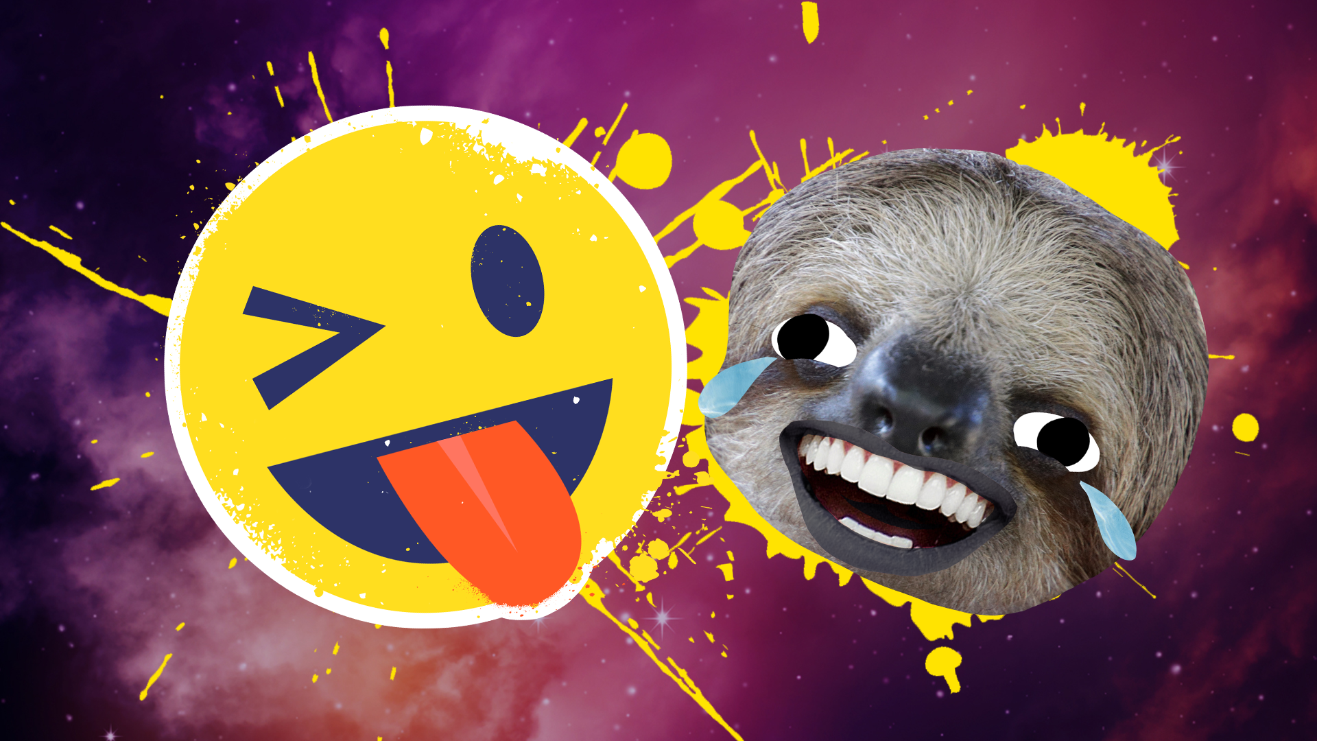 A winking emoji and a laughing sloth
