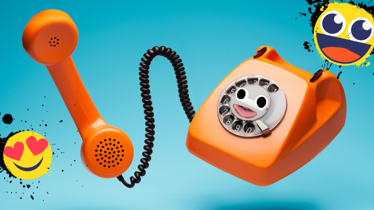 An old phone and happy emojis