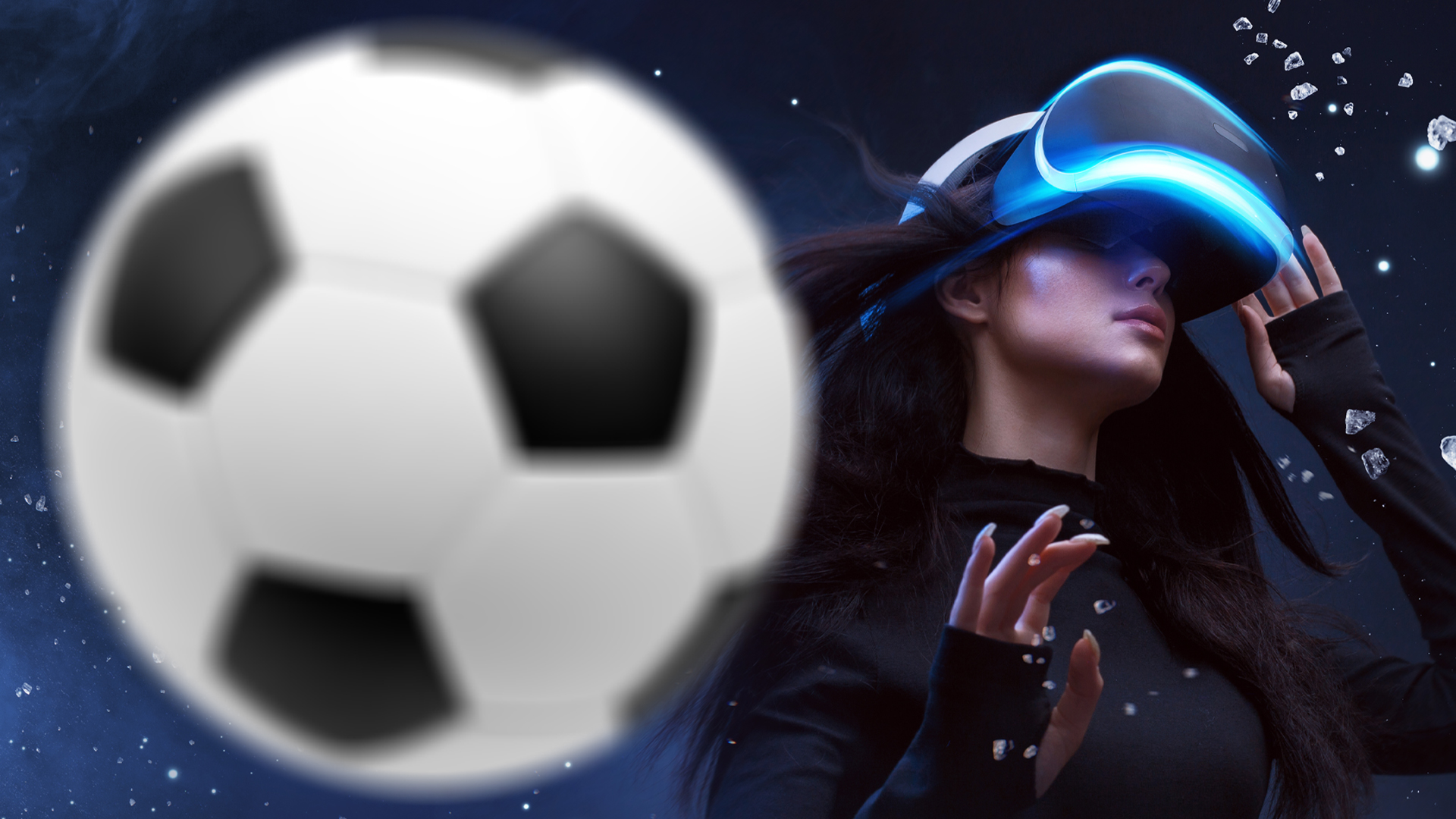 A person in a VR headset and a football