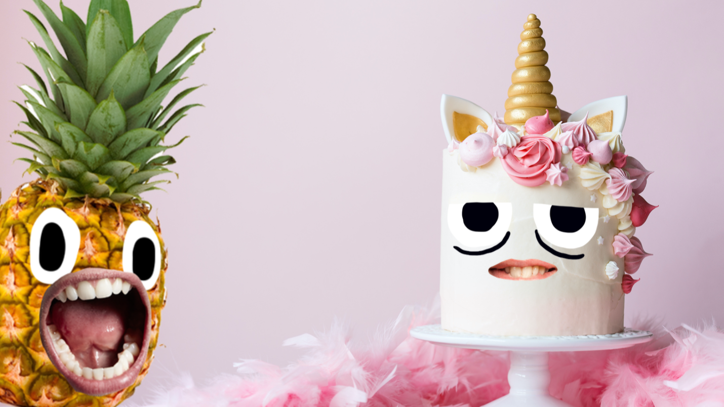 A pineapple and unicorn cake