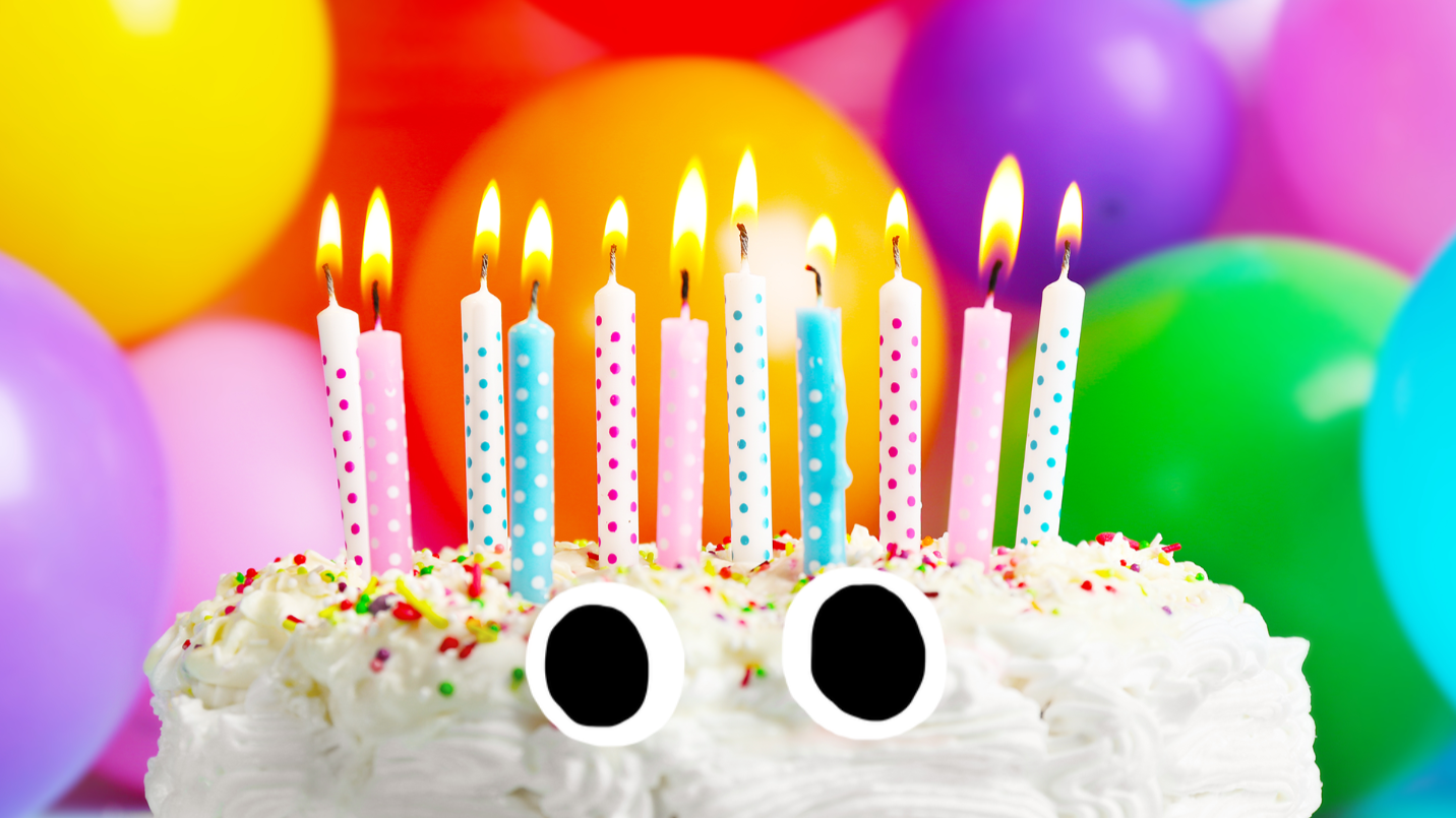 Birthday cake and balloons