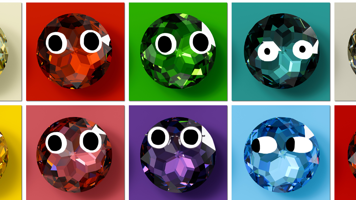 different coloured jewels in squares