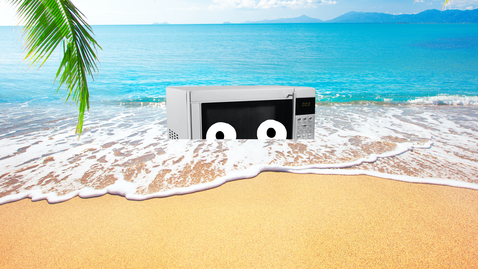 A microwave on a beach