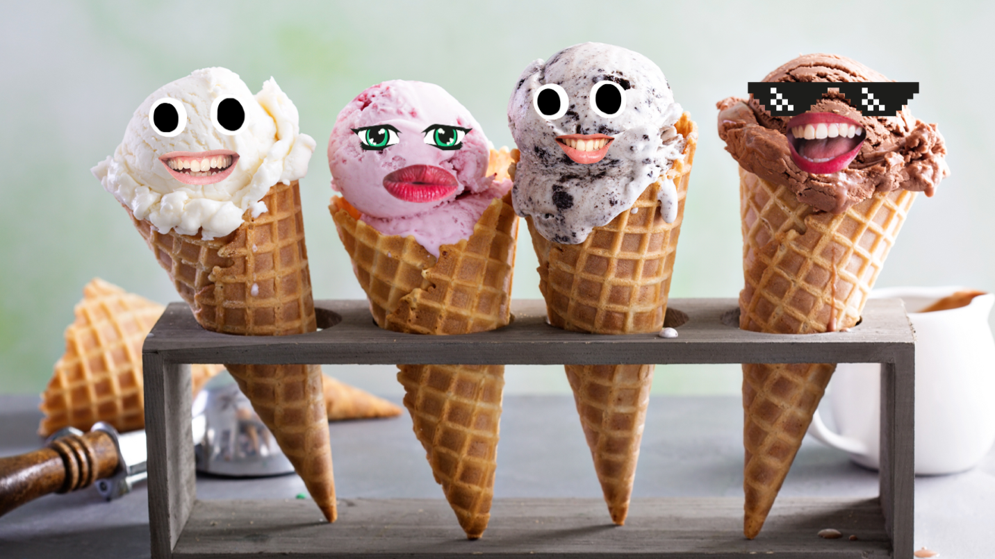 Four Ice cream cones with Beano faces