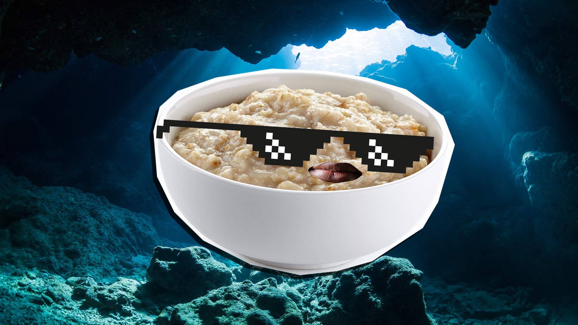 A bowl of porridge underwater
