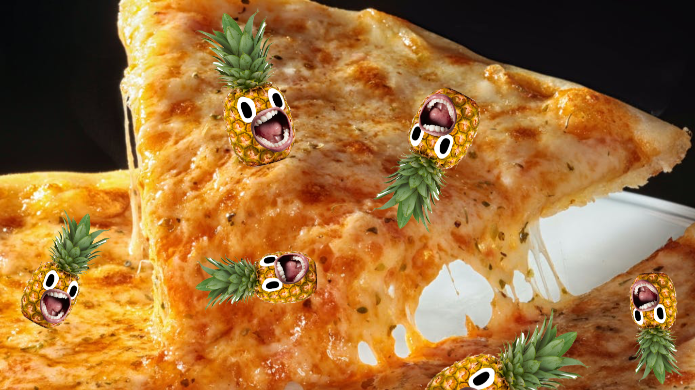Pizza covered in pineapple 