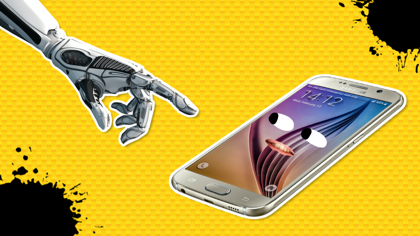 A robotic hand and a smartphone