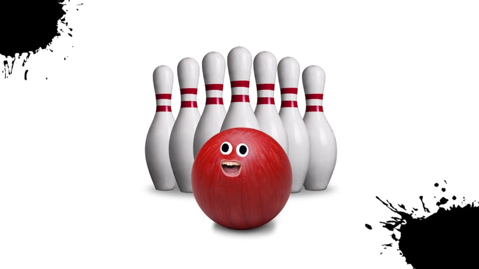 Bowling ball and skittles 