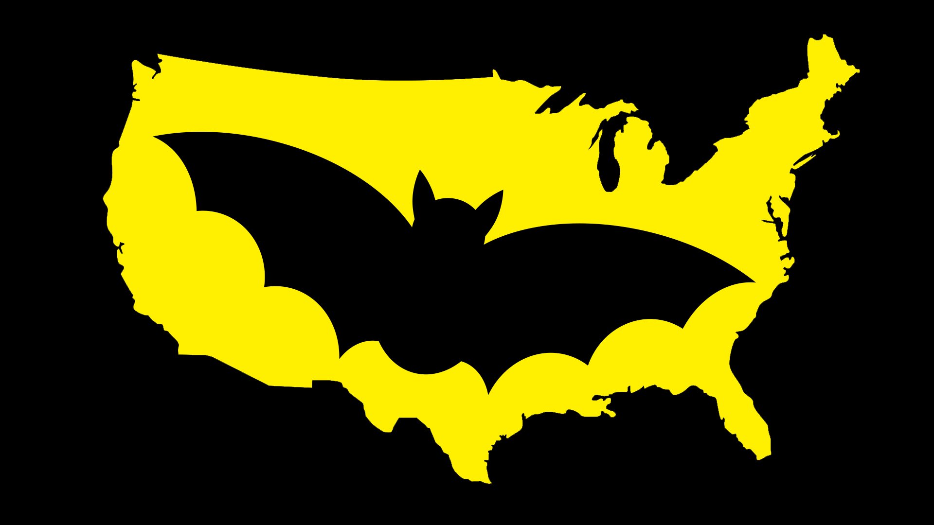 A bat symbol on an outline of the USA