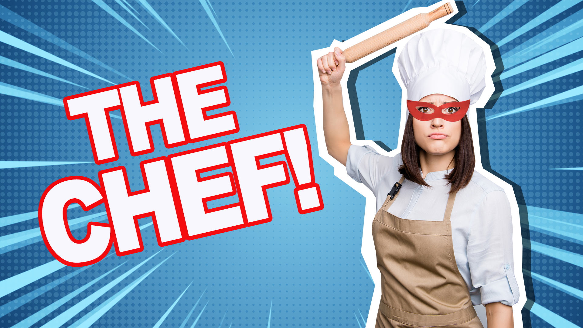 Masked chef holding a rolling pin