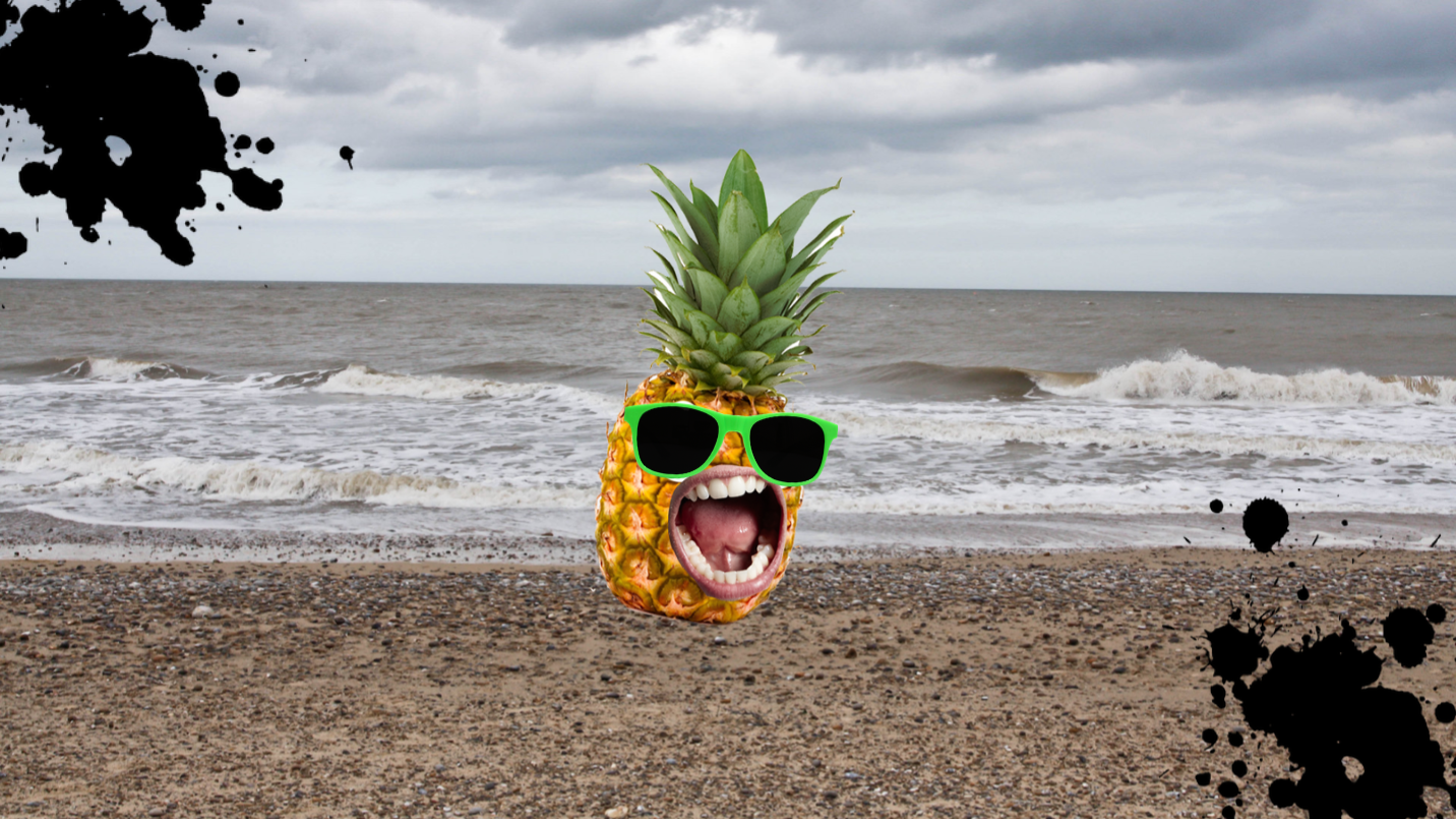A pineapple on a stony beach