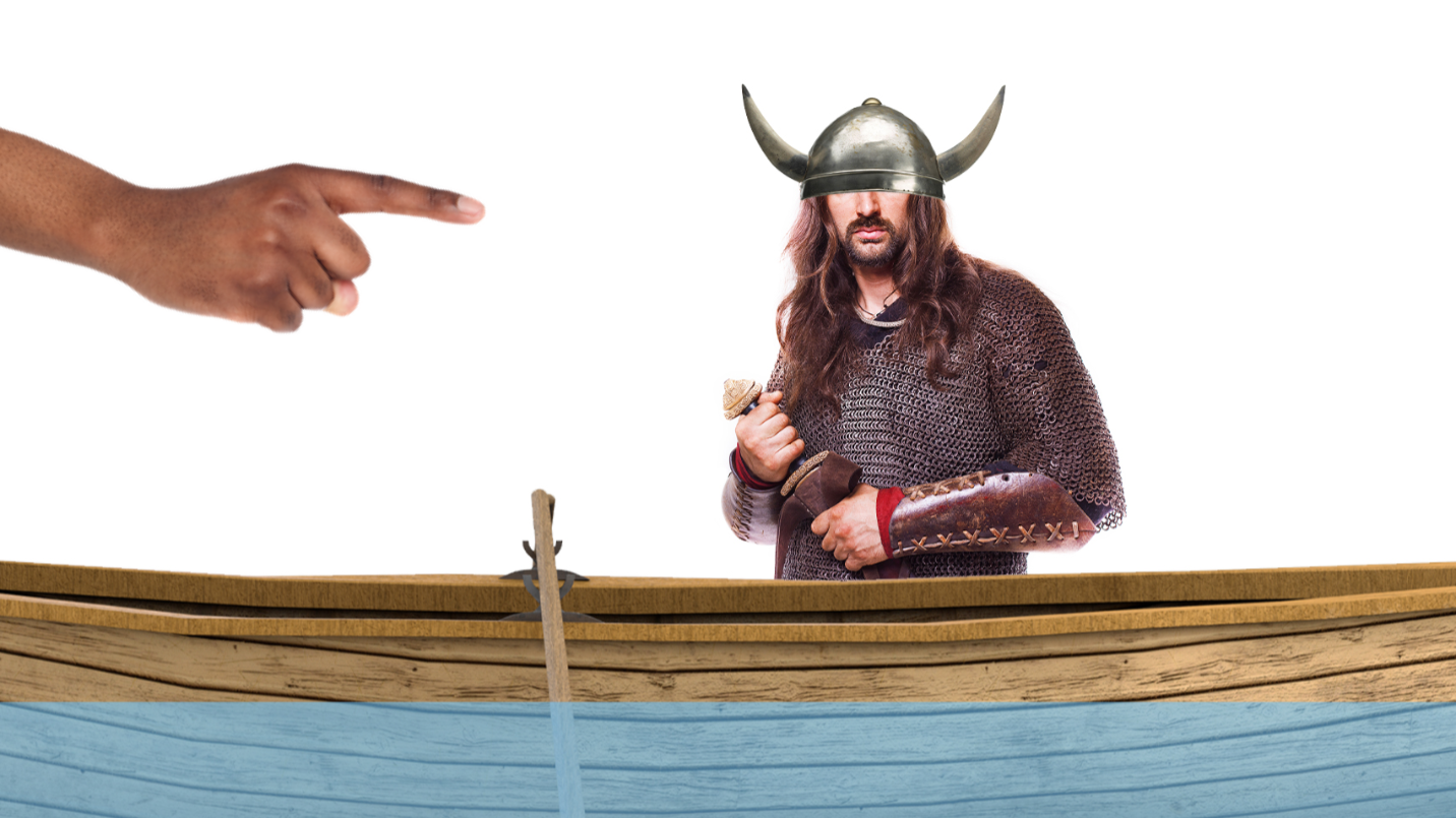 A viking in a small boat