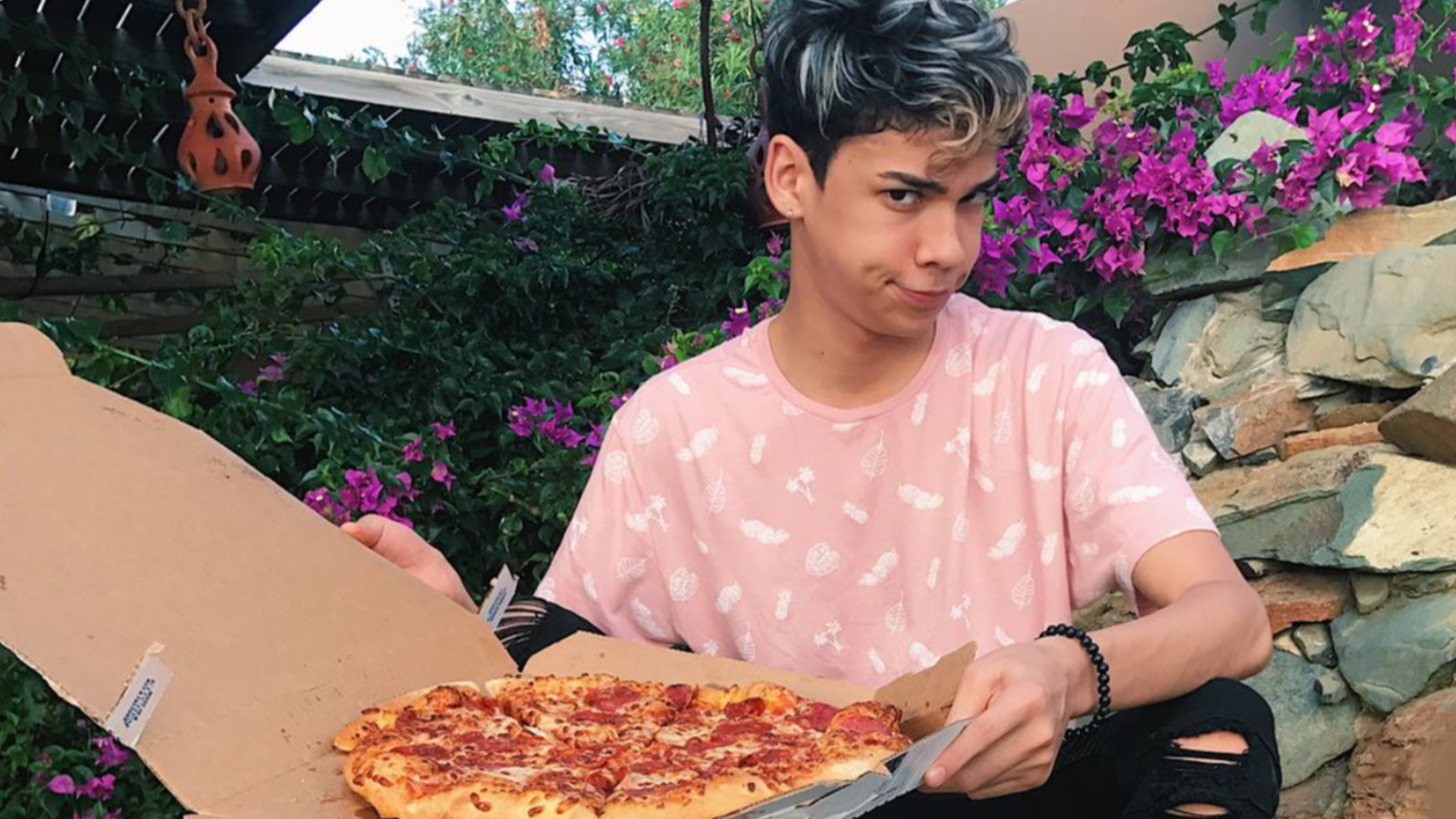 Jayden and a big pizza
