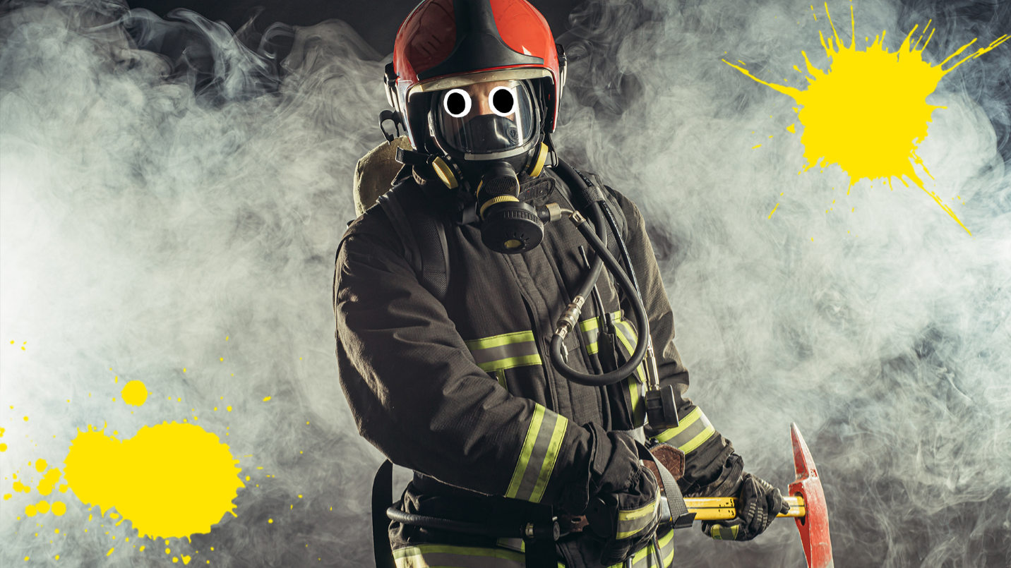 Fireman standing in smoke