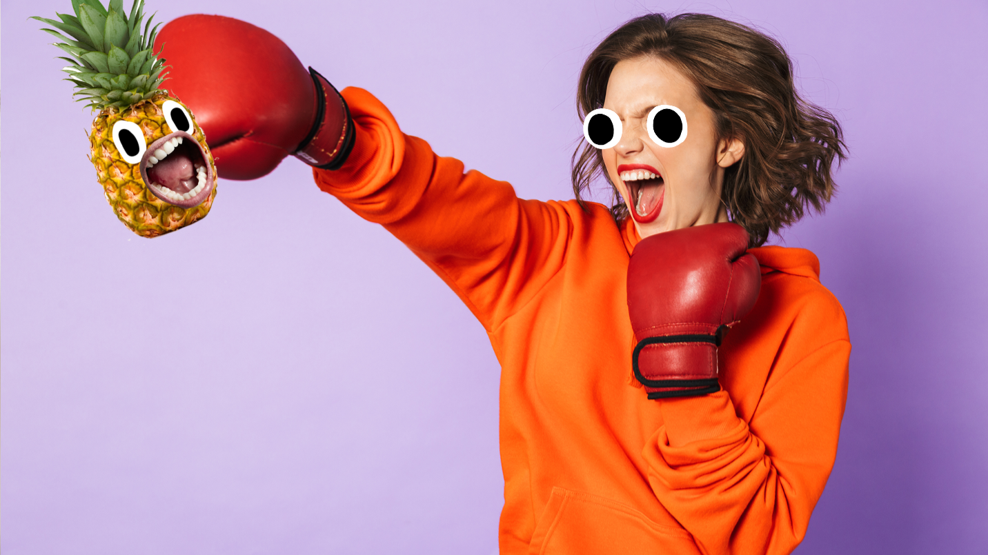 Woman boxing on purple background