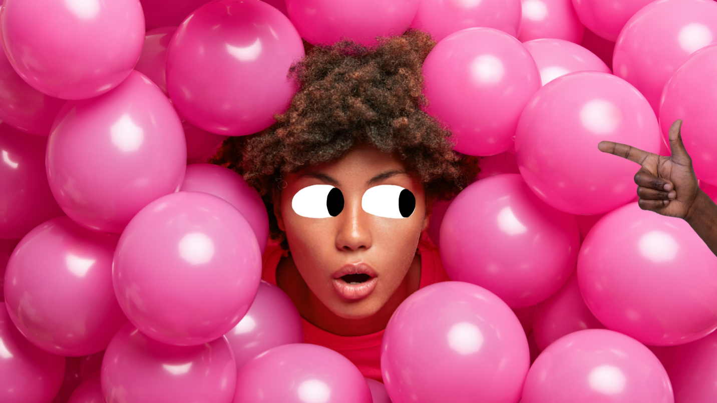 Woman surrounded by balloons 