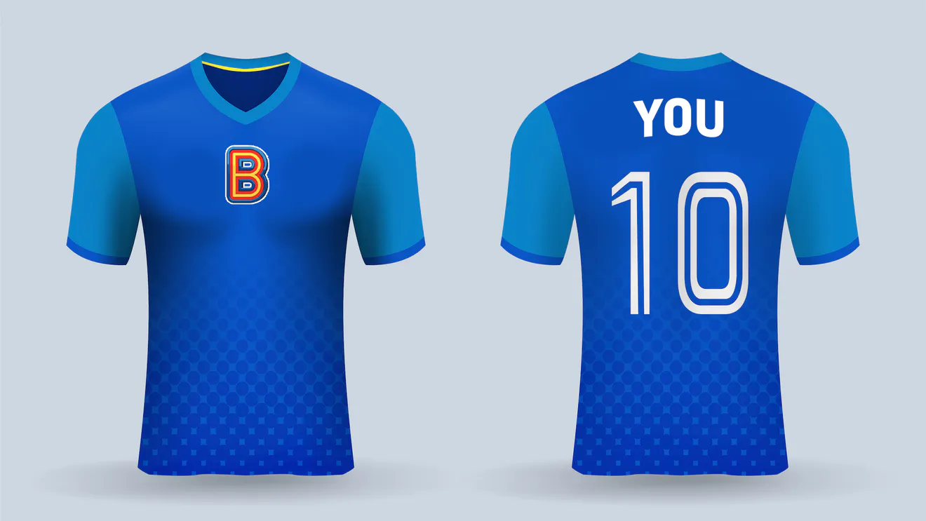 A blue Beano-themed football shirt