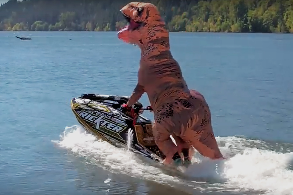 T-rex on a jet ski